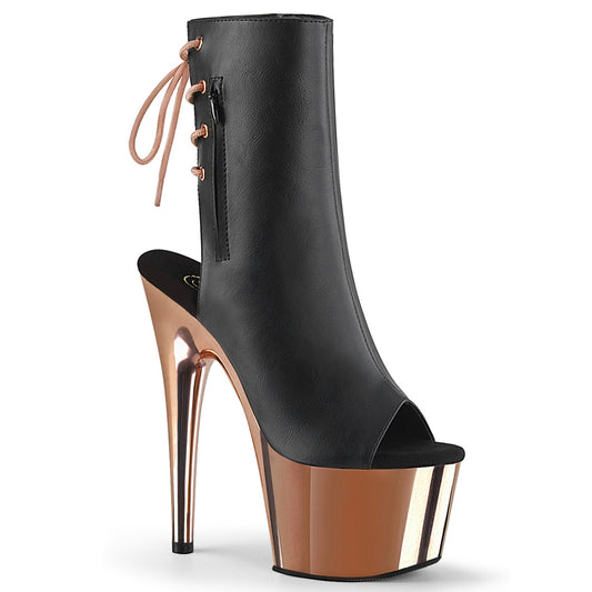 Pleaser Botas de tobillo para mujer ADORE-1018 Blk Faux Cuero / Rose Gold Chrome