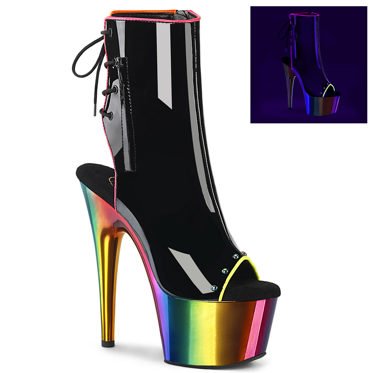 Pleaser ADORE-1018RC-02 BLK PAT/Rainbow Cromo