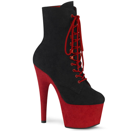Pleaser Botas de tobillo para mujer ADORE-1020stt Blk Faux Suede / Red Faux Suede