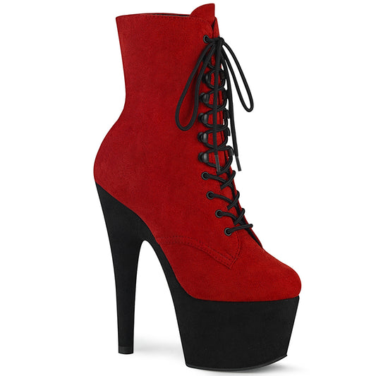 Pleaser Botas de tobillo para mujer ADORE-1020stt Red Faux Suede / Blk Faux Suede