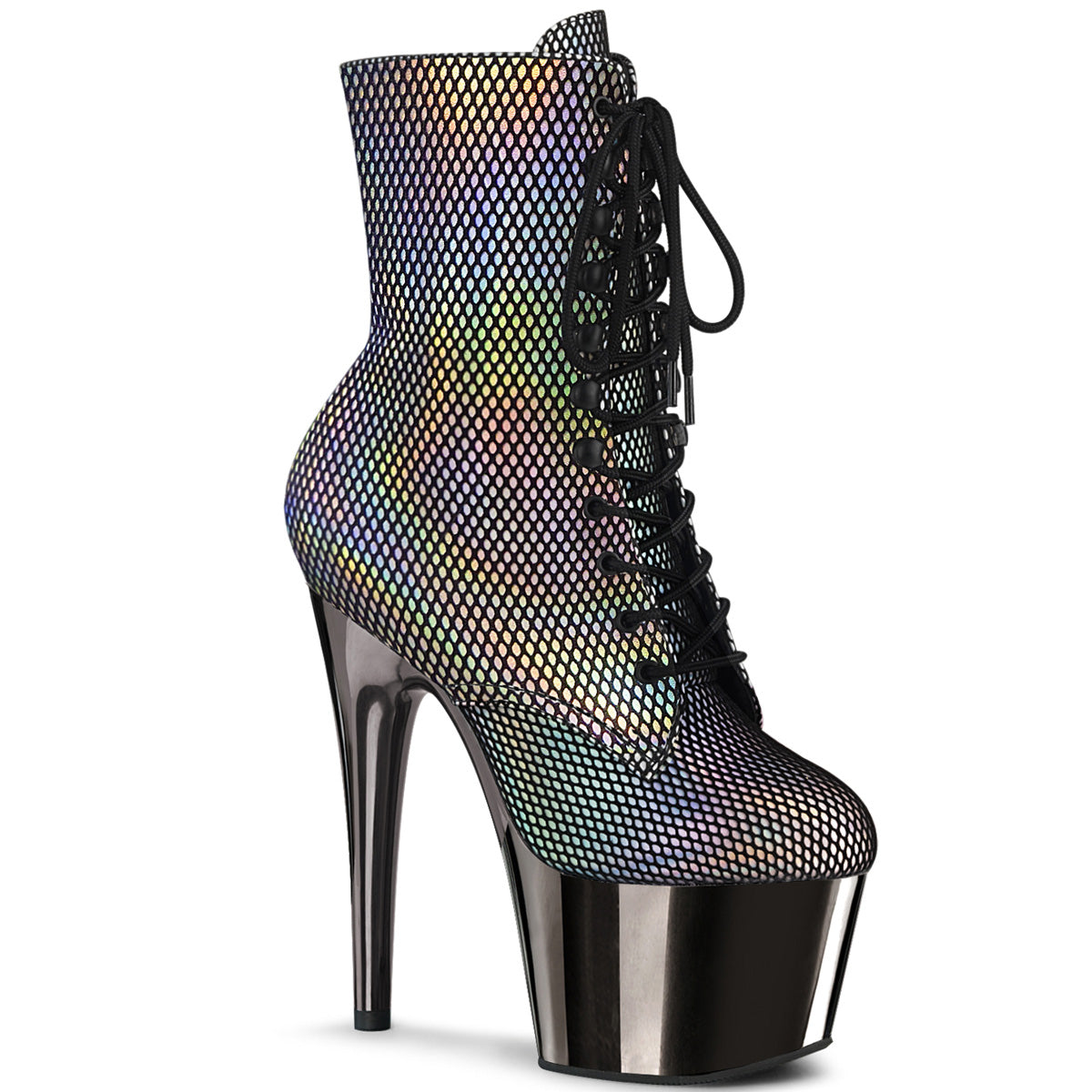 Pleaser Womens Ankle Boots ADORE-1020HFN Slv Holo/Pewter Chrome