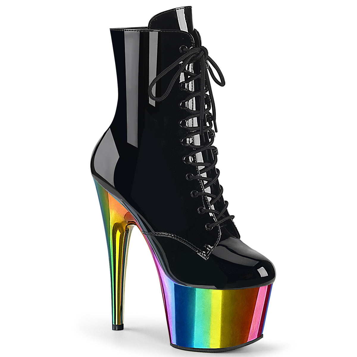 Pleaser Ankle Boots ADORE-1020RC Blk Pat/Rainbow Chrome