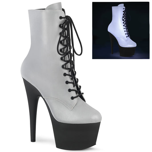 Pleaser Botas de tobillo para mujer ADORE-1020RFL SLV Reflective / Blk Mate