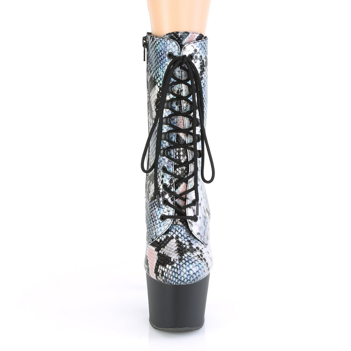 Pleaser Botas de tobillo para mujer ADORE-1020sp SLV Holo Snake Print / Blk Mate