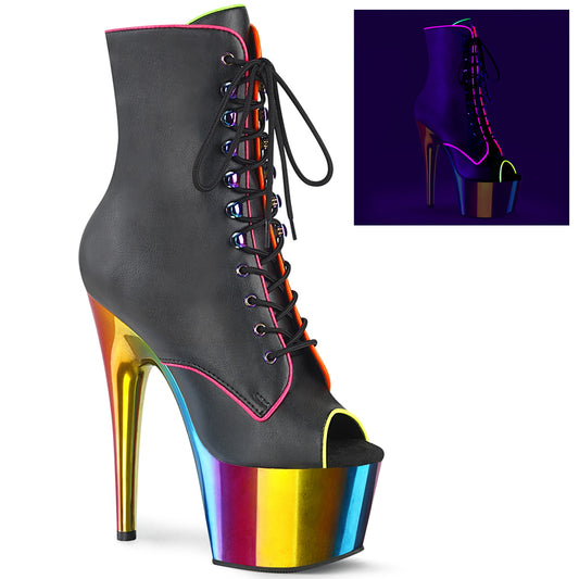 Pleaser Botas de tobillo para mujer ADORE-1021RC-02 BLK Faux Cuero /Rainbow Cromo