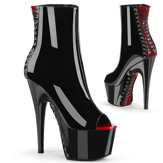 Pleaser Botas de tobillo para mujer ADORE-1025 BLK-RED PAT / BLK