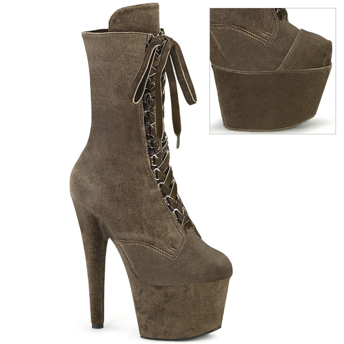 Pleaser Women's Platform Shoes ADORE-1045VEL Khaki Velvet/Khaki Velvet