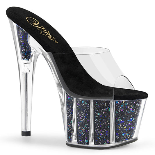 Pleaser Sandalias para mujer ADORE-701cg clr / blk confeti brillo