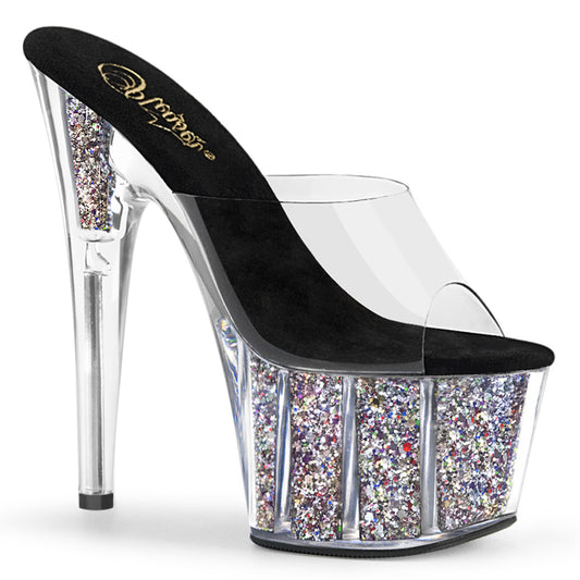 Pleaser Sandalias para mujer ADORE-701cg clr / slv confeti brillo