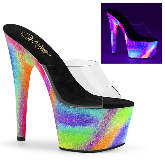 Pleaser Sandalias para mujer ADORE-701gxy clr / neon galaxy mini brillo