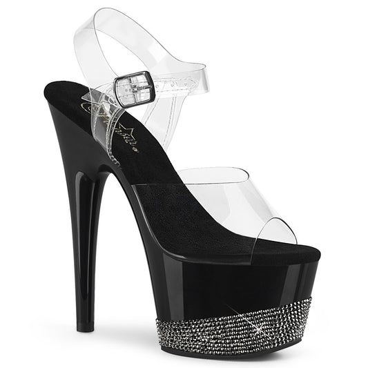 Pleaser Sandalias para mujer ADORE-708-3 CLR / BLK-PEWTER RS