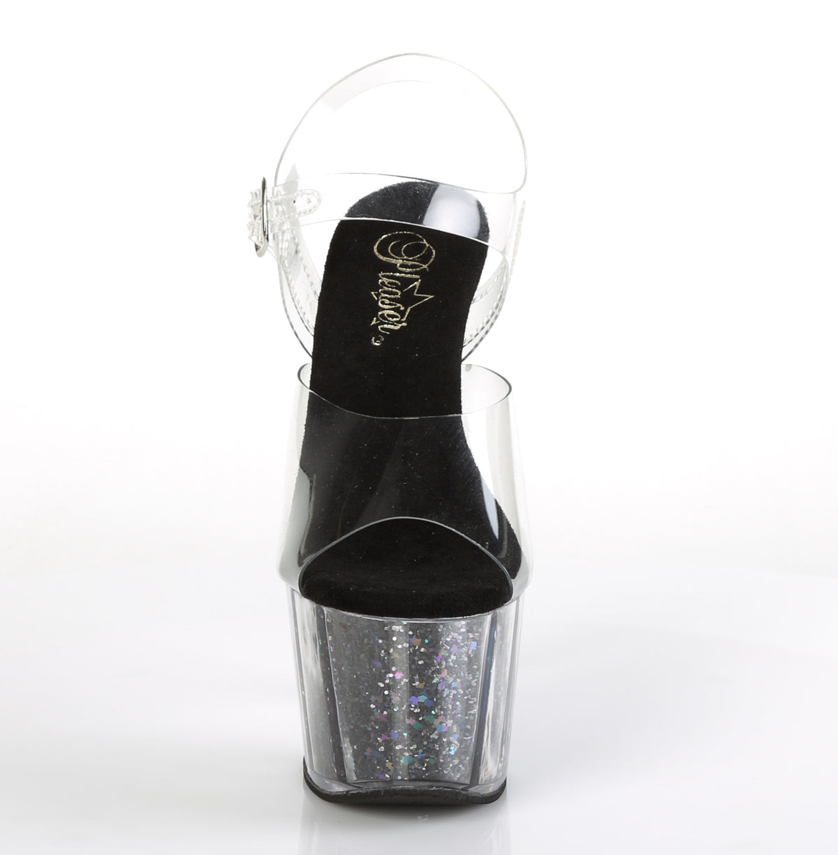 Pleaser Sandalias para mujer ADORE-708cg clr / blk confeti brillo