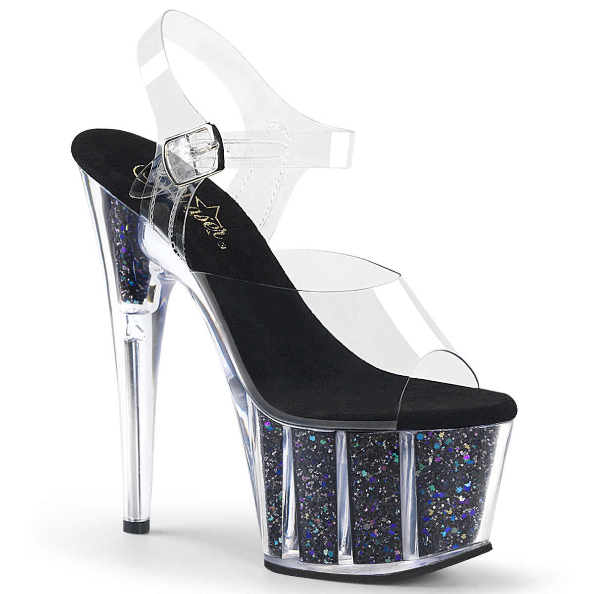 Pleaser Sandalias para mujer ADORE-708cg clr / blk confeti brillo