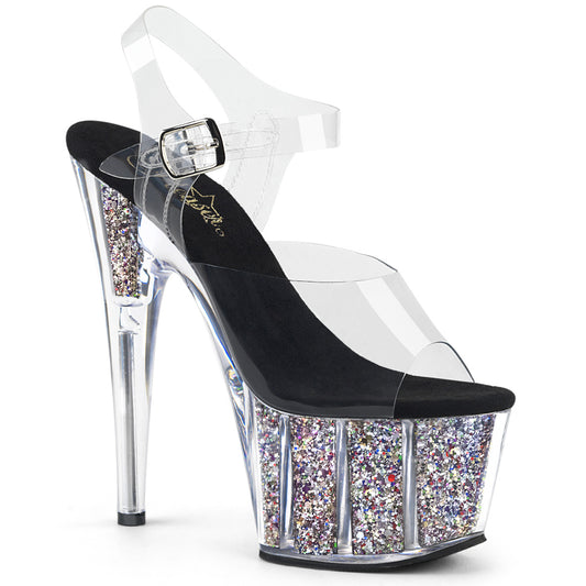 Pleaser Sandalias para mujer ADORE-708cg clr / slv confeti brillo