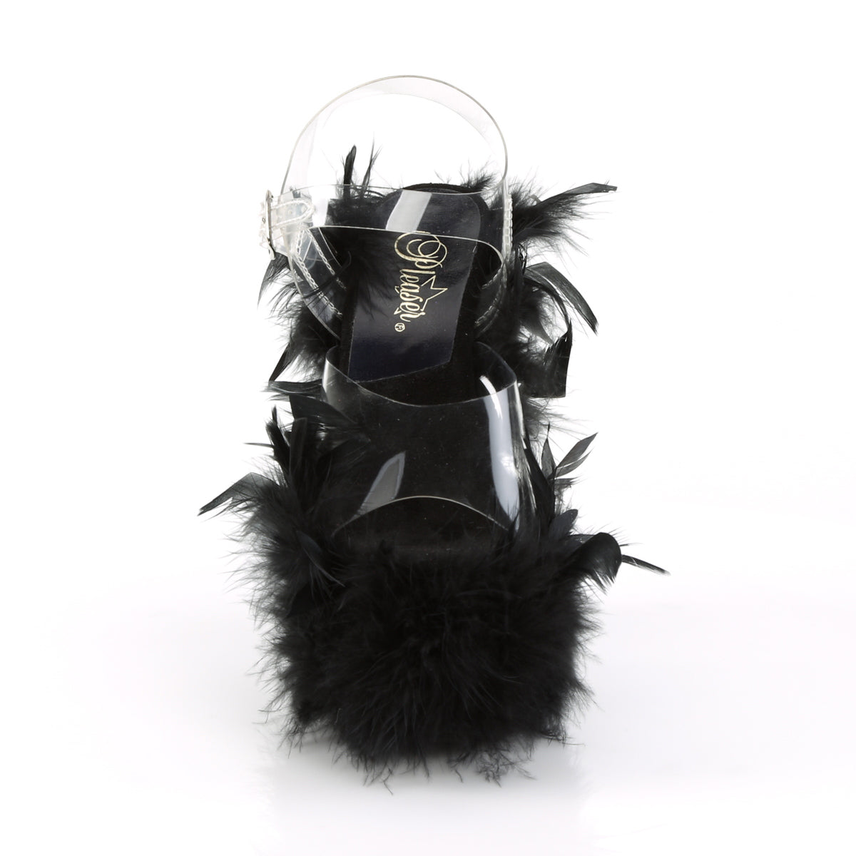 Pleaser Sandalias para mujer ADORE-708F clr / blk marabou pluma