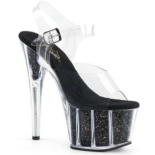 Pleaser Sandalias para mujer ADORE-708g clr / blk brillo inserciones