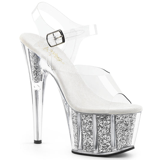Pleaser Sandalias para mujer ADORE-708g CLR / Silver Glitter Inserciones