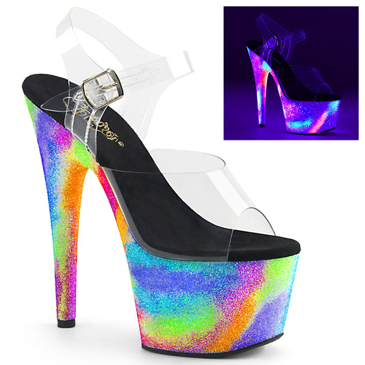 Pleaser Sandalias para mujer ADORE-708gxy clr / neon galaxy brillo