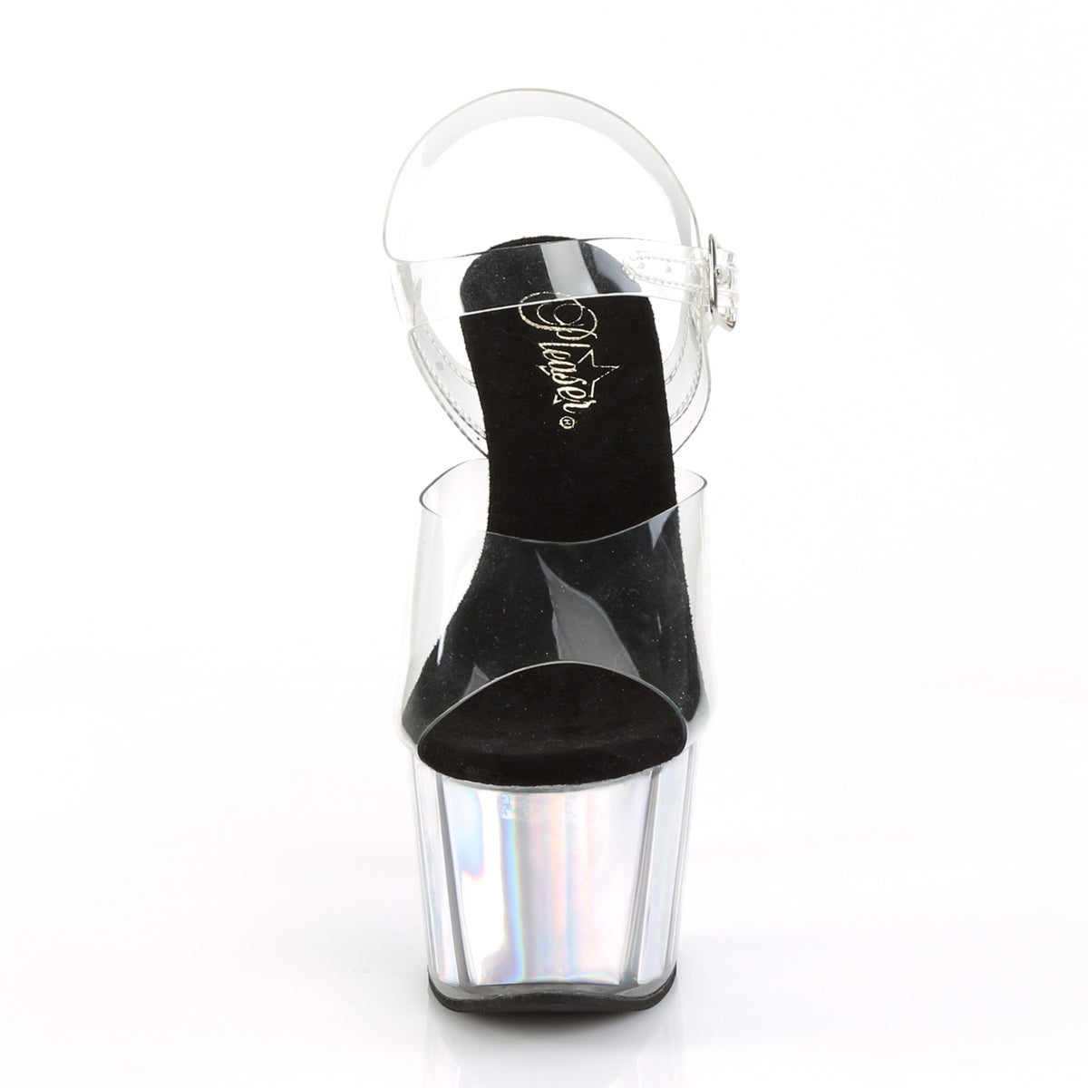 Pleaser Sandalias para mujer ADORE-708HGI CLR / SLV Holograma Inserciones