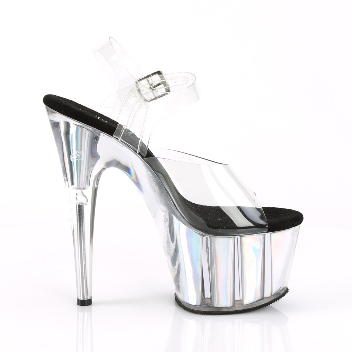 Pleaser Sandalias para mujer ADORE-708HGI CLR / SLV Holograma Inserciones