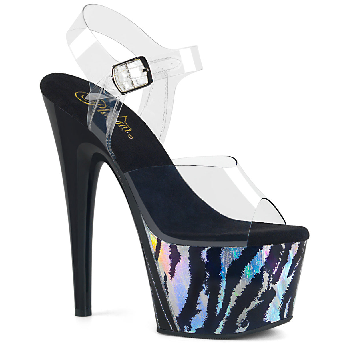 Pleaser Sandalias para mujer ADORE-708HP-2 CLR / BLK-SLV Hologram