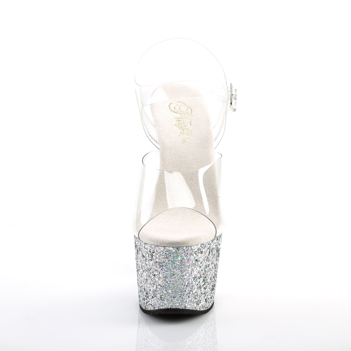 Pleaser Sandalias para mujer ADORE-708lg clr / slv multic brillo