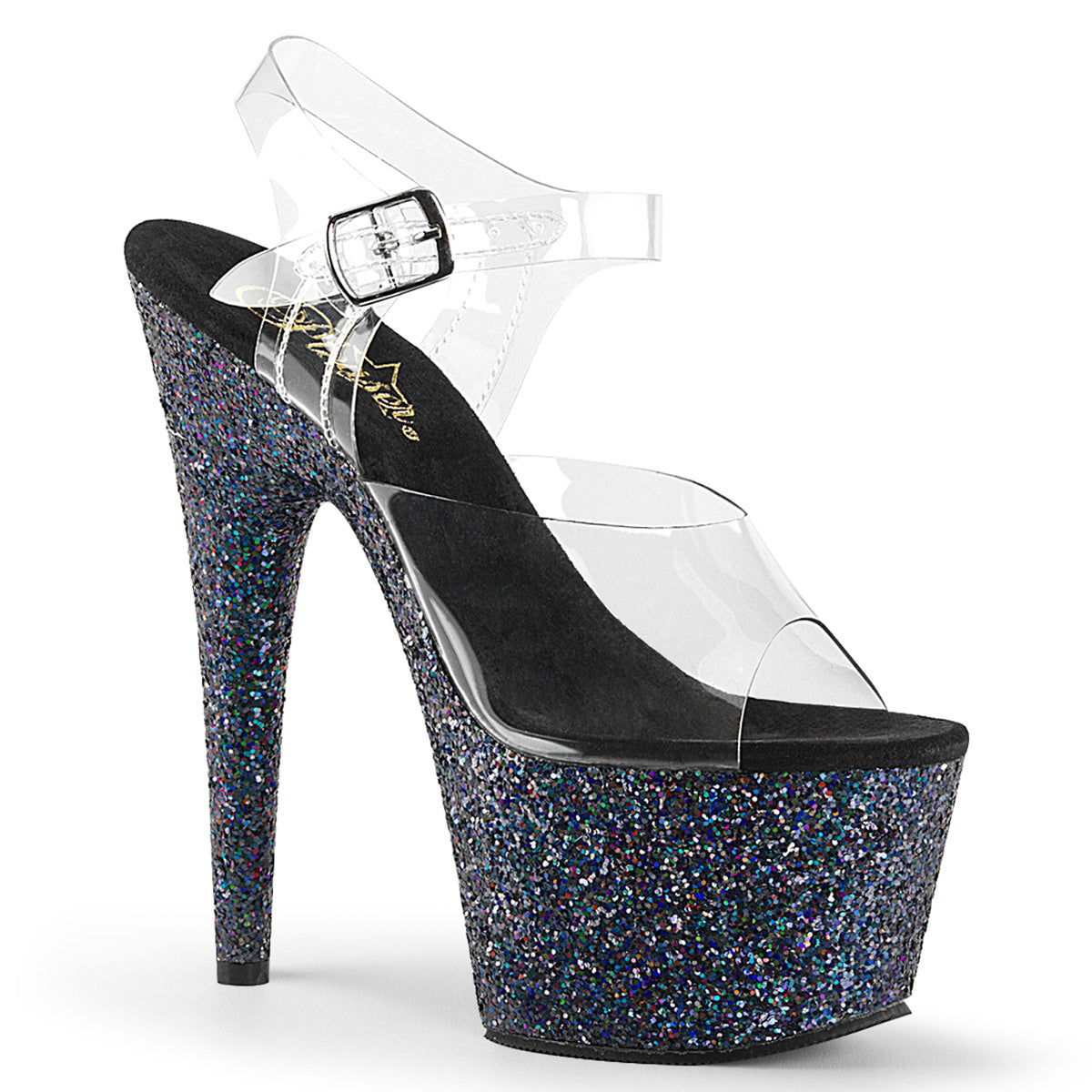 Pleaser Sandalias para mujer ADORE-708lg clr / blk multic brillo