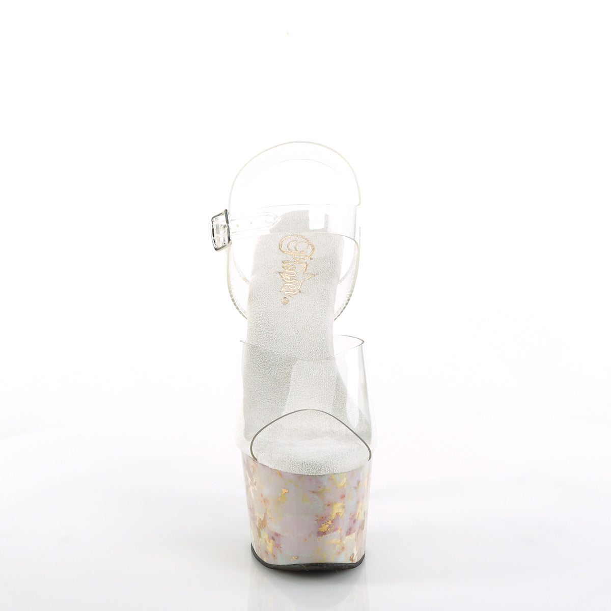 Pleaser Sandals ADORE-708MB Clr/Blush-Gold Marble