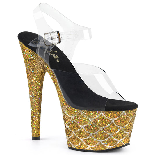 Pleaser Sandalias para mujer ADORE-708mslg clr / oro múltiples brillo