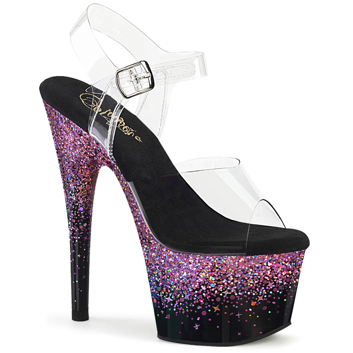 Pleaser ADORE-708SS CLR/BLK-Purple Multi Glitter