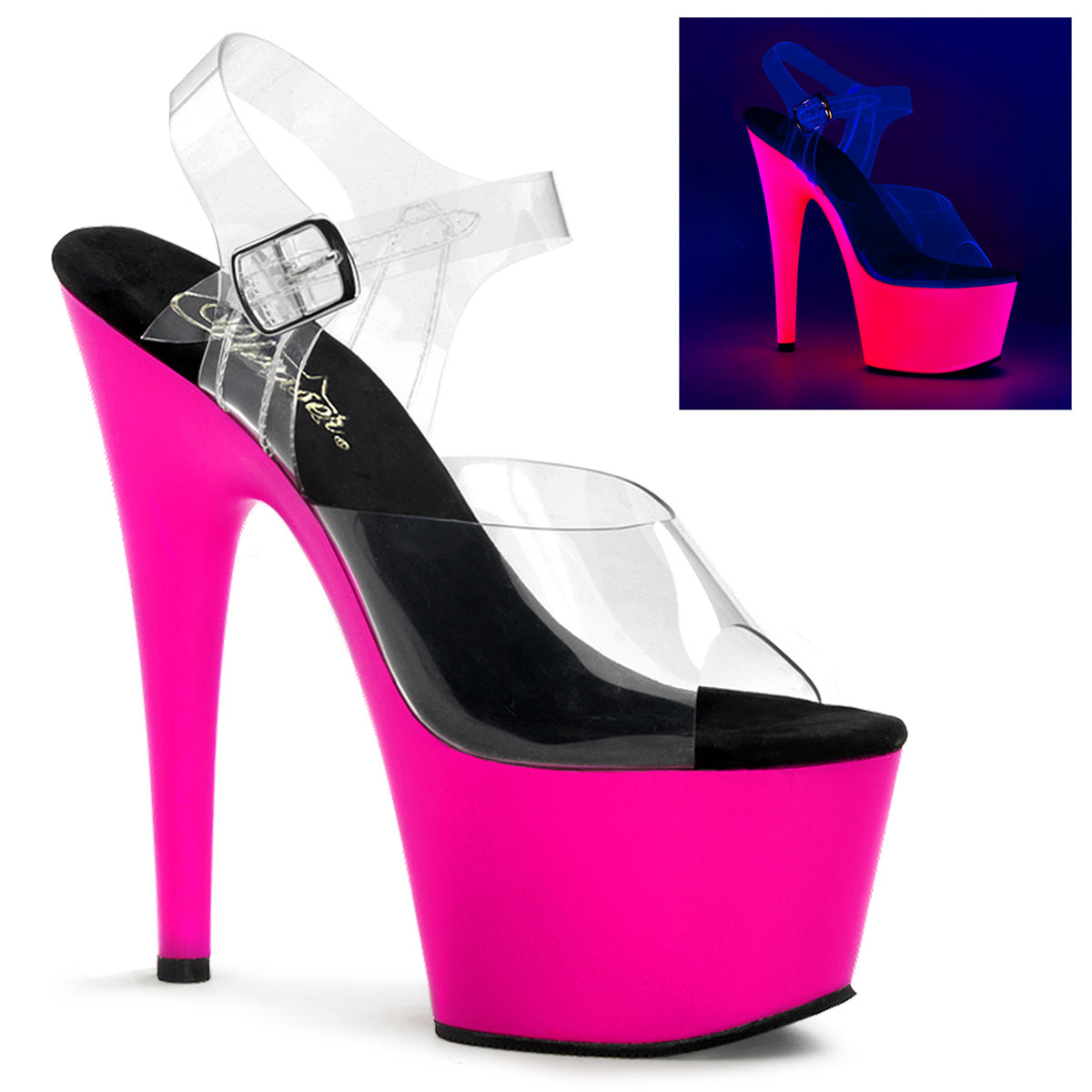 Pleaser Sandalias para mujer ADORE-708UV CLR / NEON PINK