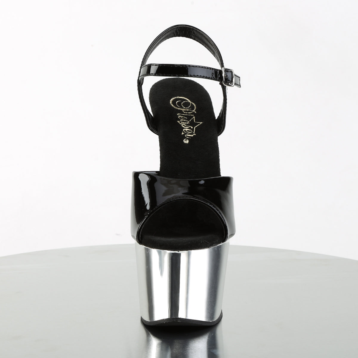 Pleaser Sandalias para mujer ADORE-709 BLK PAT / SLV Chrome