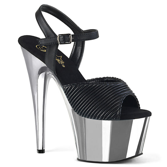 Pleaser Sandalias para mujer ADORE-709 BLK COLO DE FAUS FAUX / SLV Chrome