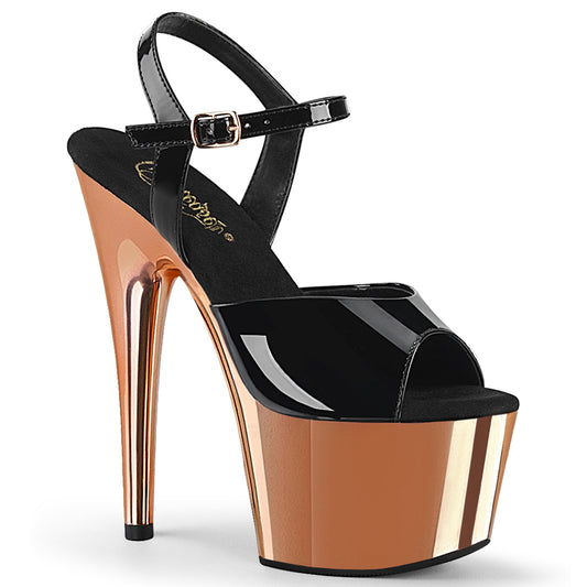 Pleaser Sandalias para mujer ADORE-709 BLK PAT / ROSE GOLD CROME
