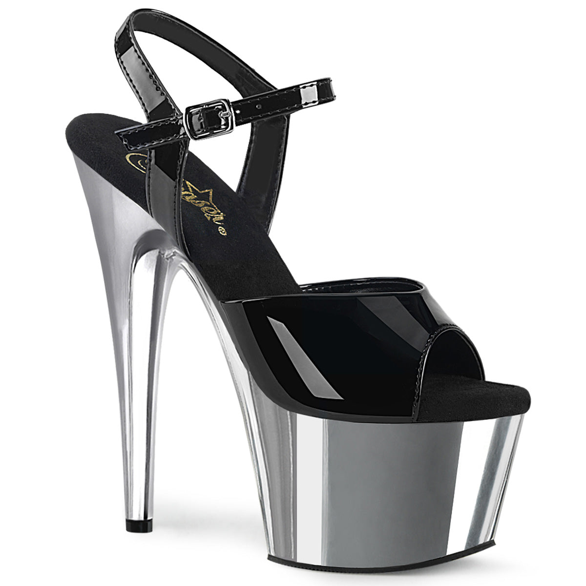Pleaser Sandalias para mujer ADORE-709 BLK PAT / SLV Chrome