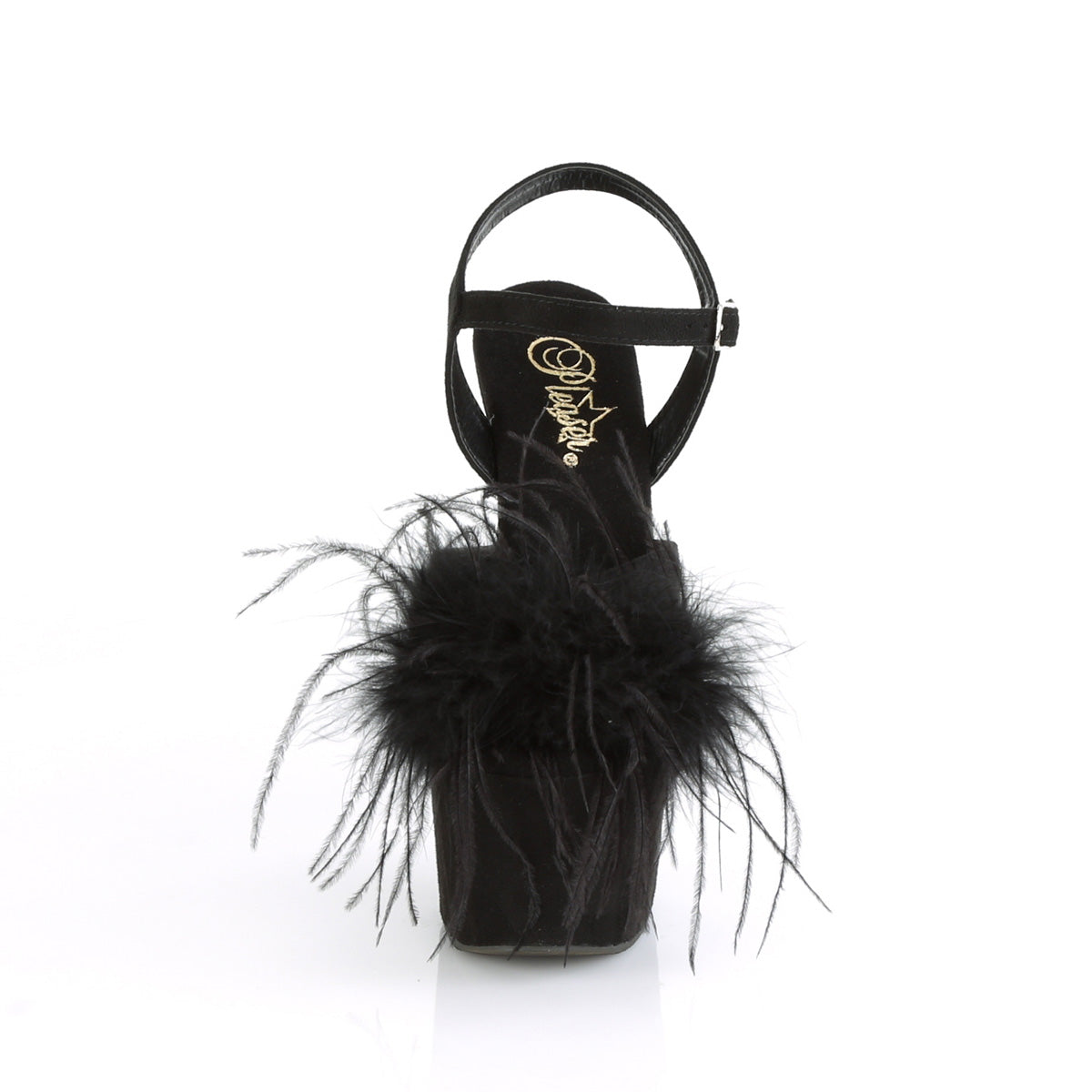Pleaser Sandalias para mujer ADORE-709F BLK Faux Suede-Feather / Blk Faux Suede