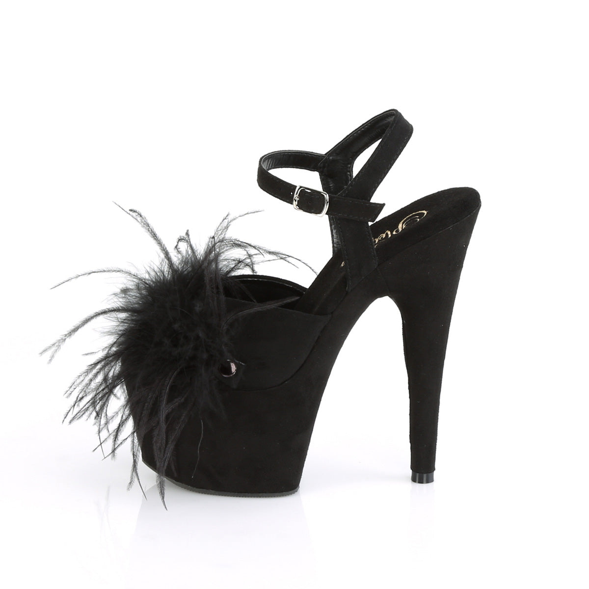 Pleaser Sandalias para mujer ADORE-709F BLK Faux Suede-Feather / Blk Faux Suede