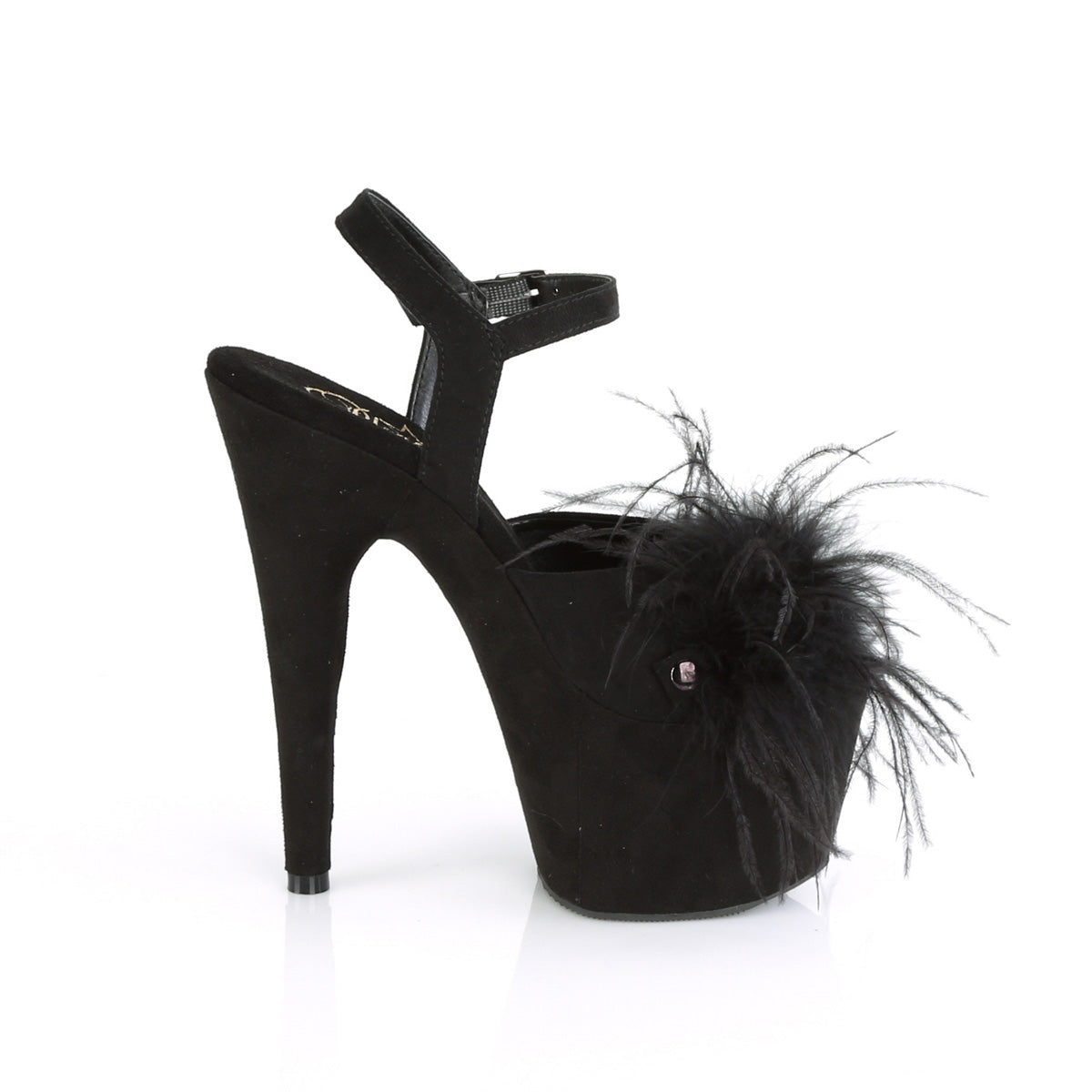 Pleaser Sandalias para mujer ADORE-709F BLK Faux Suede-Feather / Blk Faux Suede
