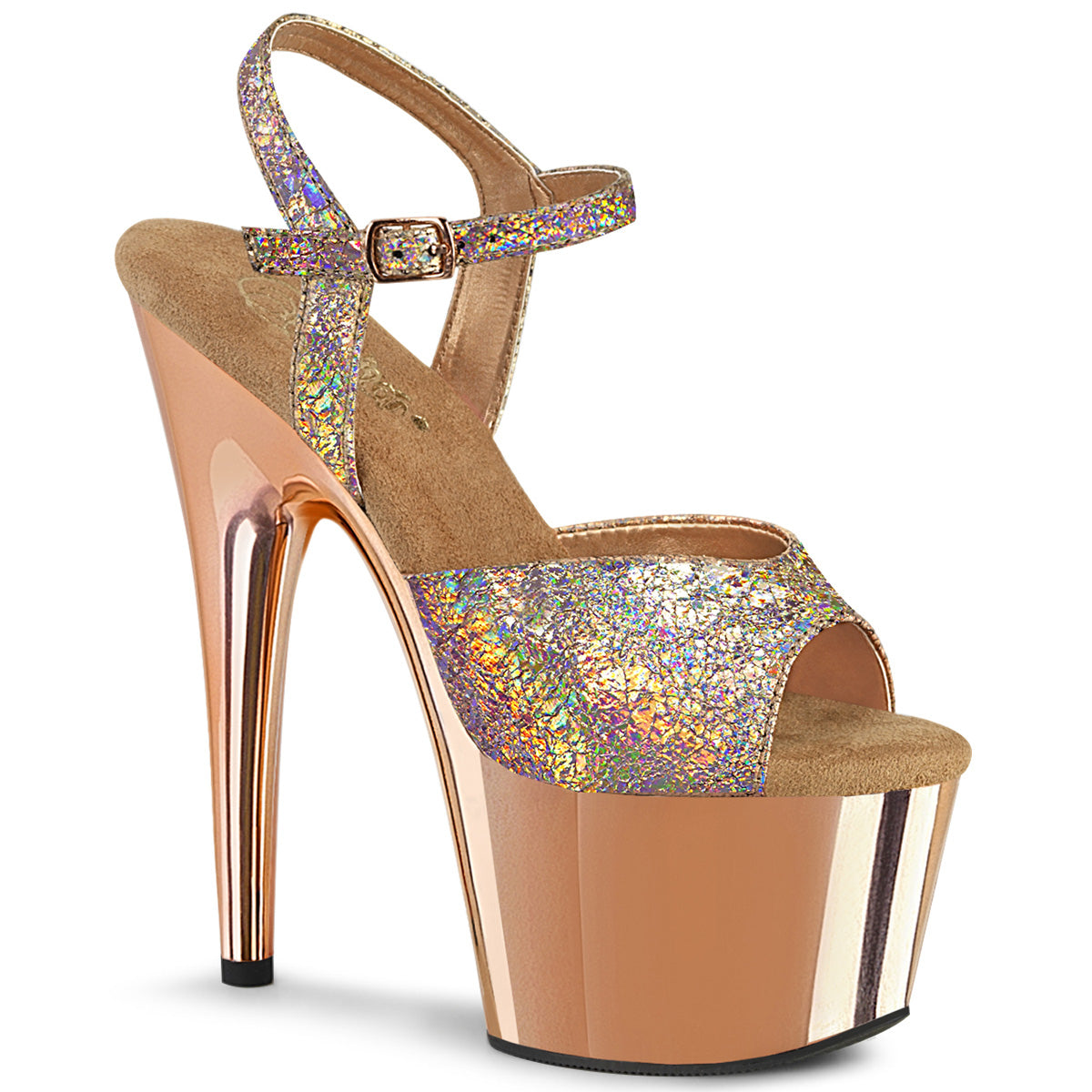 Pleaser Sandals ADORE-709HM Rose Gold Holo Metallic Pu/Rose Gold Chrome