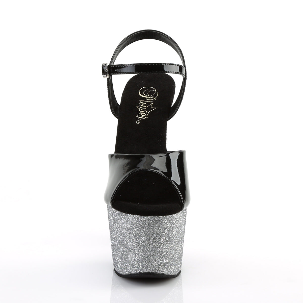 Pleaser Sandalias para mujer ADORE-709MBRE BLK PAT / SLV-BLK OMBRE