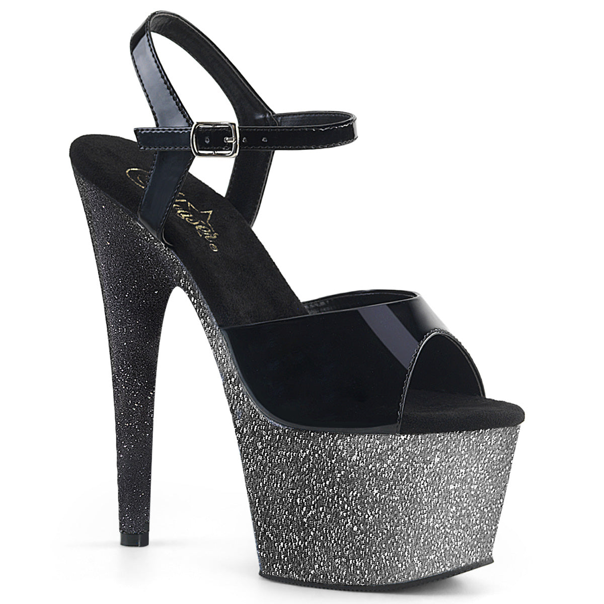 Pleaser Sandalias para mujer ADORE-709MBRE BLK PAT / SLV-BLK OMBRE