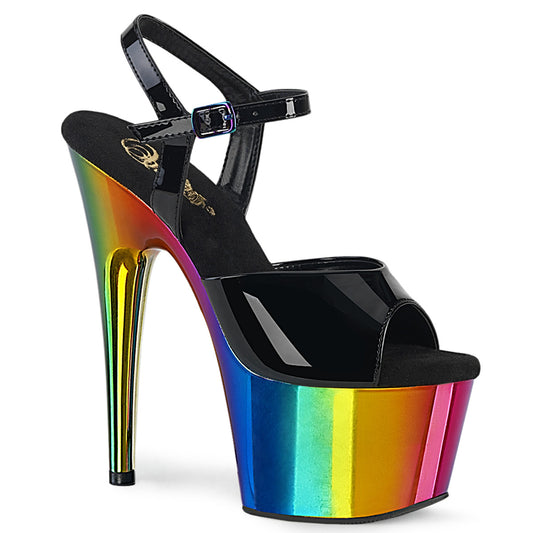 Pleaser Sandalias para mujer ADORE-709RC BLK PAT /Rainbow Cromo