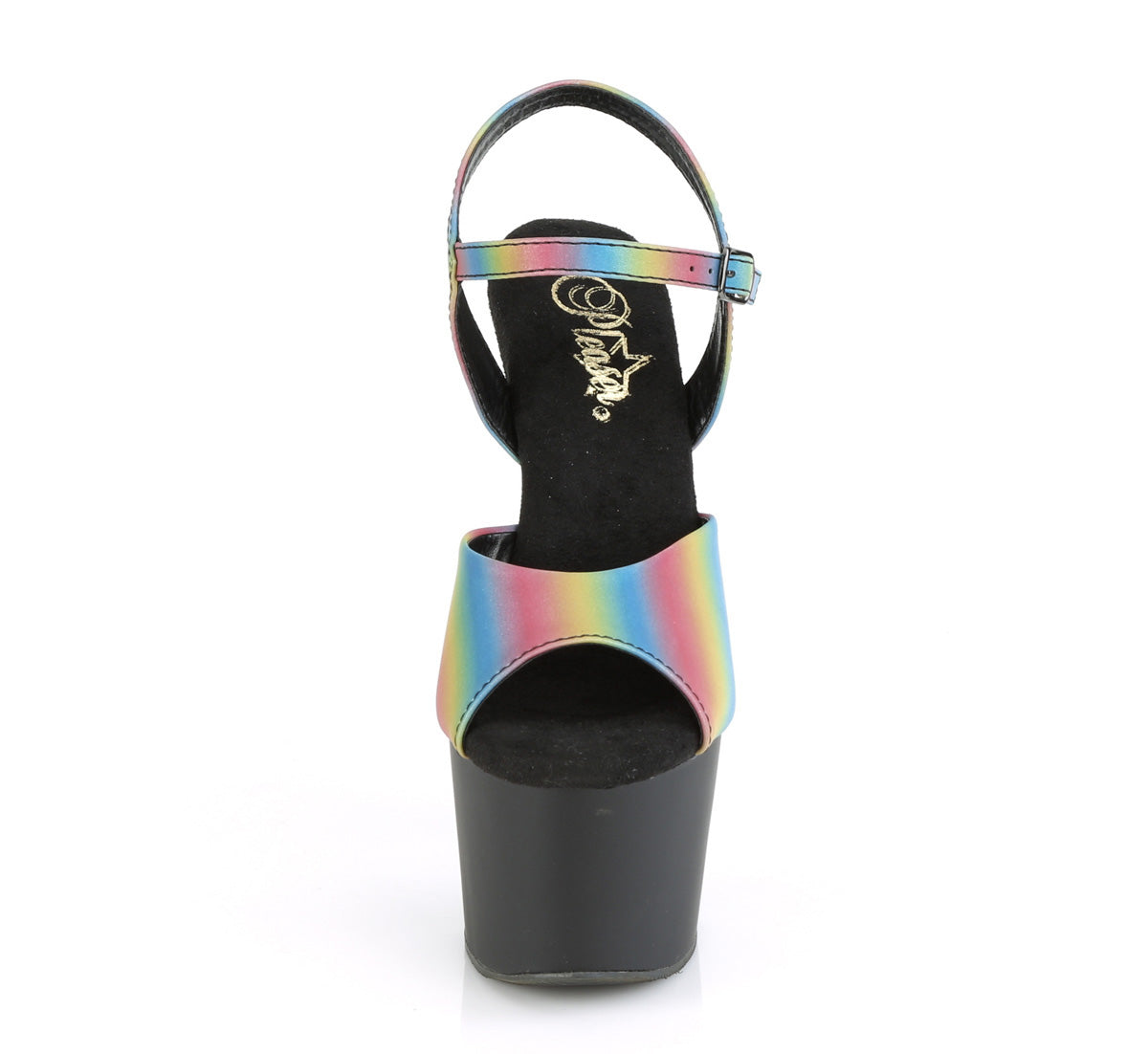 Pleaser Womens Sandals ADORE-709REFL-02 Rainbow Reflective/Blk Matte