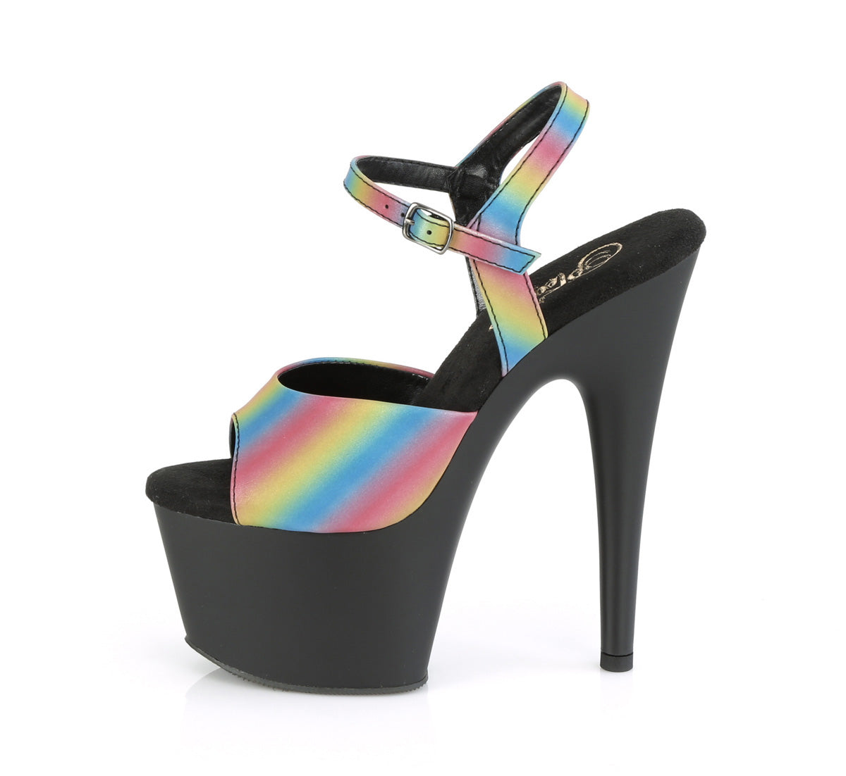 Pleaser Womens Sandals ADORE-709REFL-02 Rainbow Reflective/Blk Matte