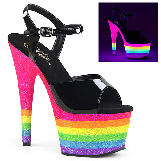 Pleaser Sandalias para mujer ADORE-709UVBRB BLK / NEON Rainbow Brillantina