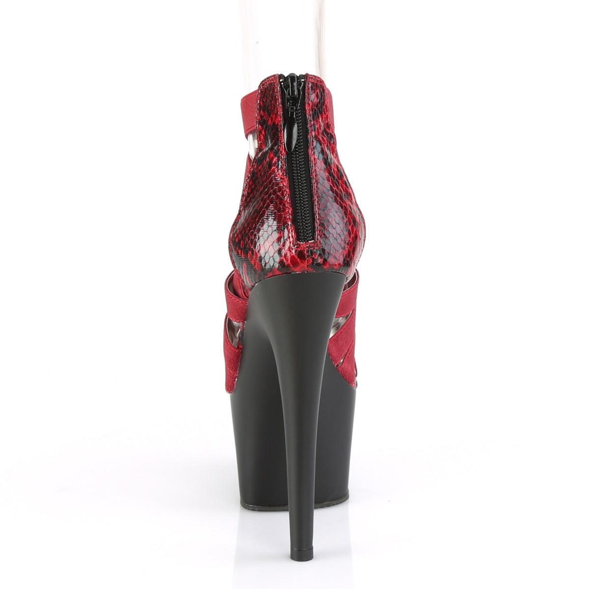Pleaser Sandalias para mujer ADORE-748SP Wine Elastic Band-Snake Print pat / blk mate
