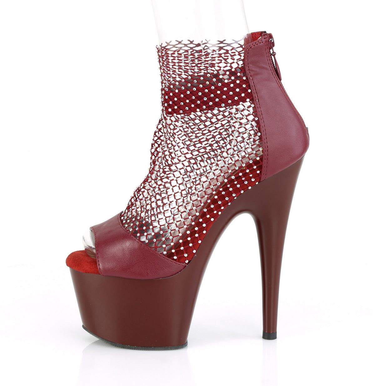 Pleaser Sandalias para mujer ADORE-765RM Borgoña F.Leather-RS Malla / Burgundy Matt
