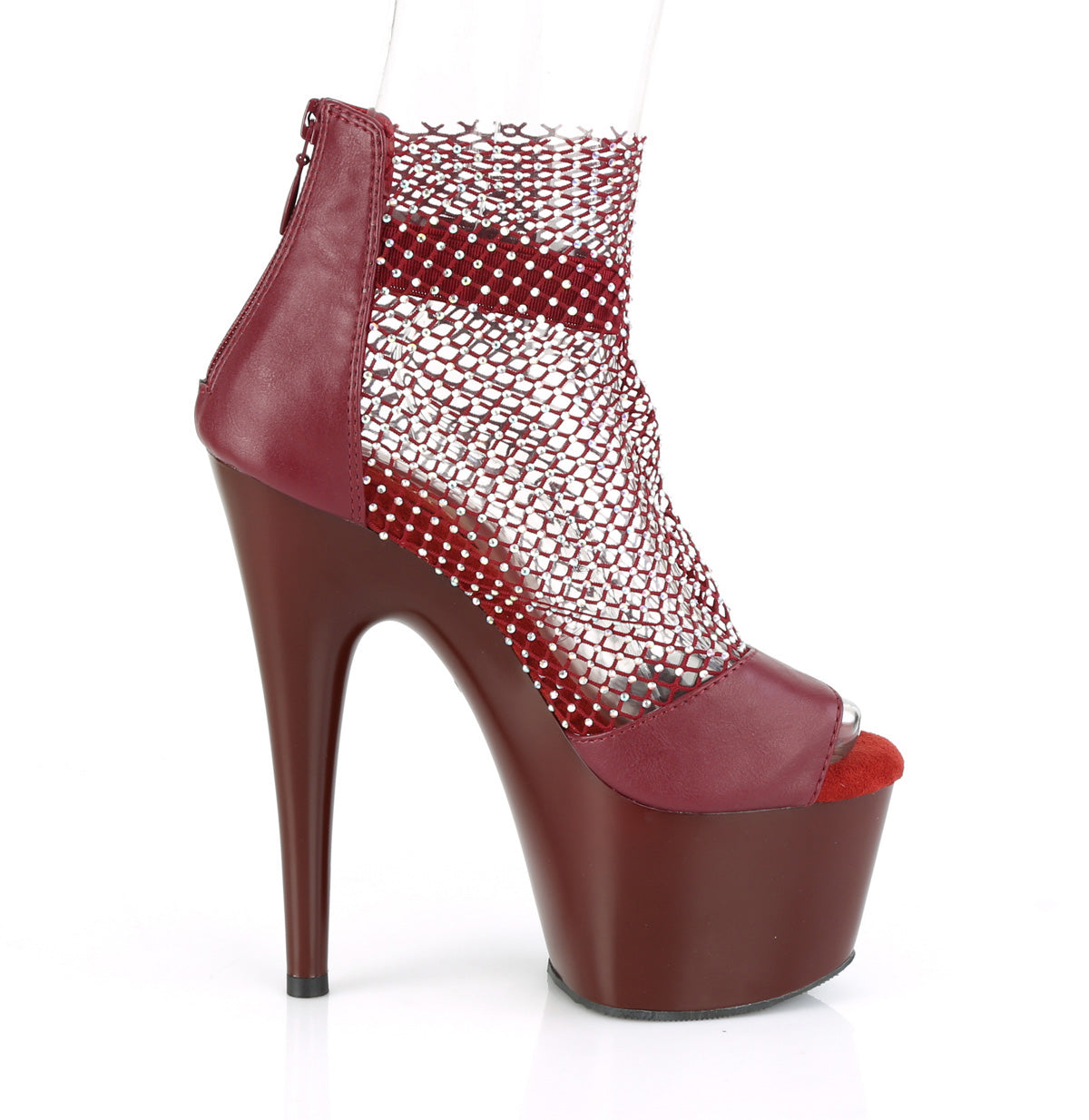 Pleaser Sandalias para mujer ADORE-765RM Borgoña F.Leather-RS Malla / Burgundy Matt