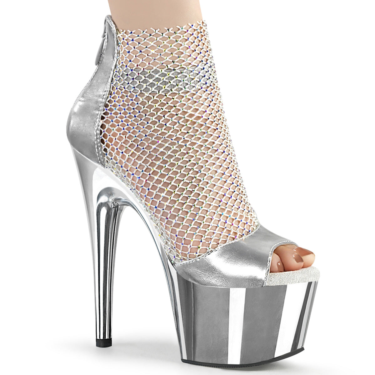 Pleaser Sandalias para mujer ADORE-765RM SLV METALIC PU-RS MESH / SLV Chrome