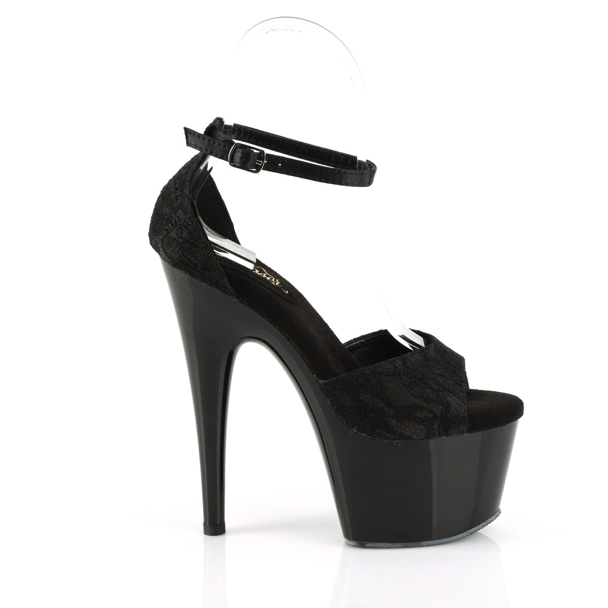 Pleaser Sandalias para mujer ADORE-768 BLK SATIN-BLK LACE / BLK